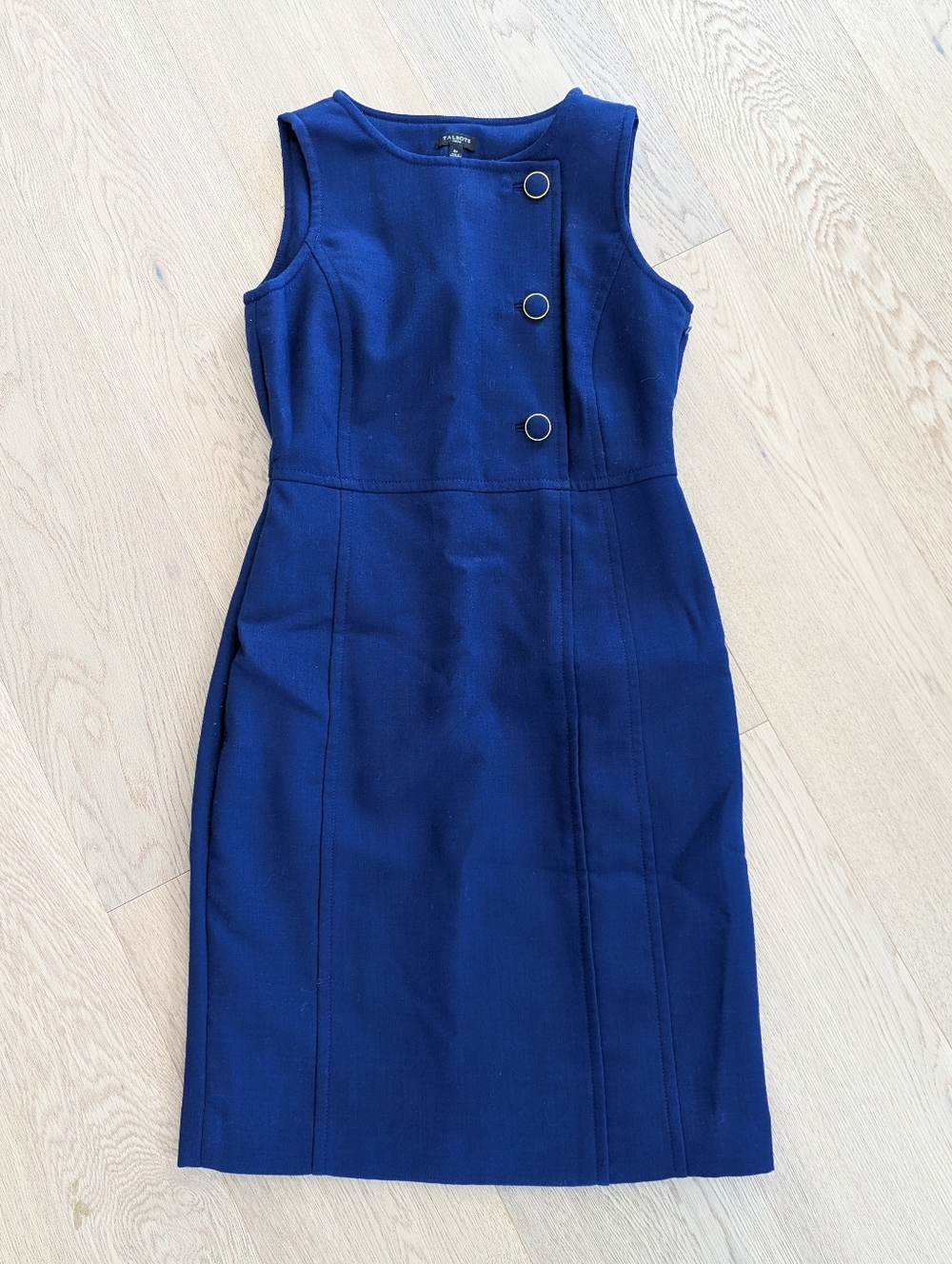 Talbots Navy Sleeveless Sheath Dress with Button Accents